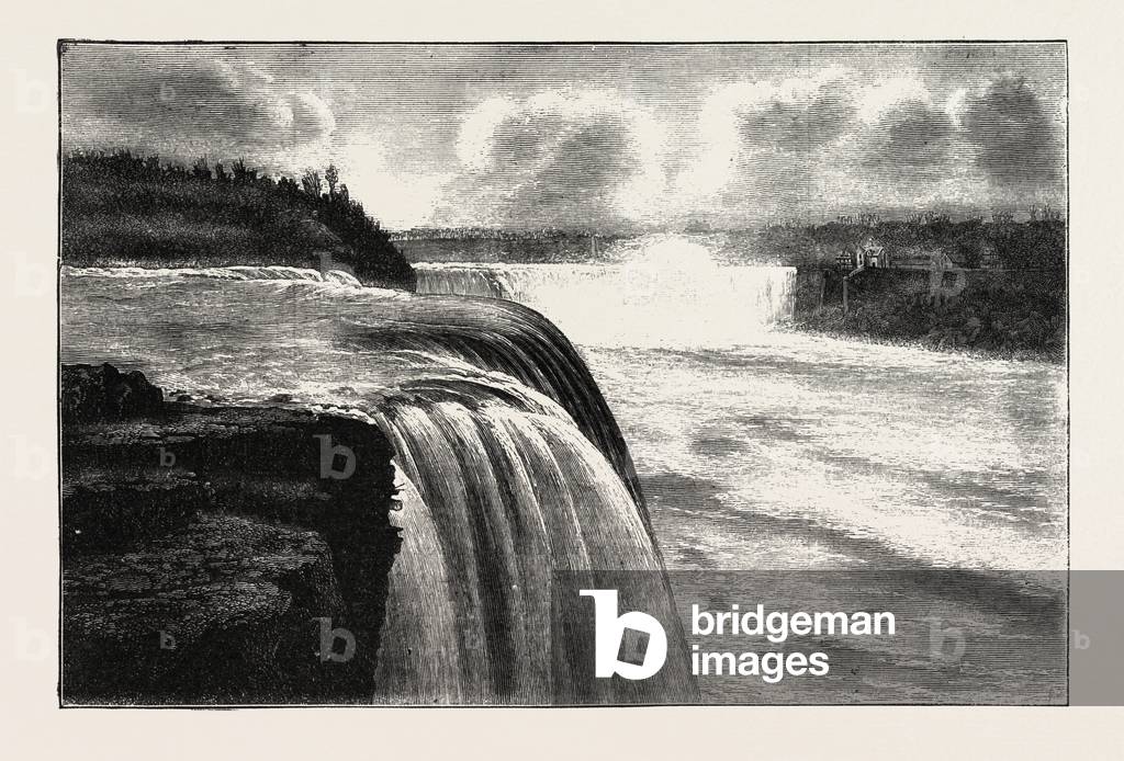 The Niagara Falls, View from Prospect Point, America, US, USA, United States, Engraving 1882