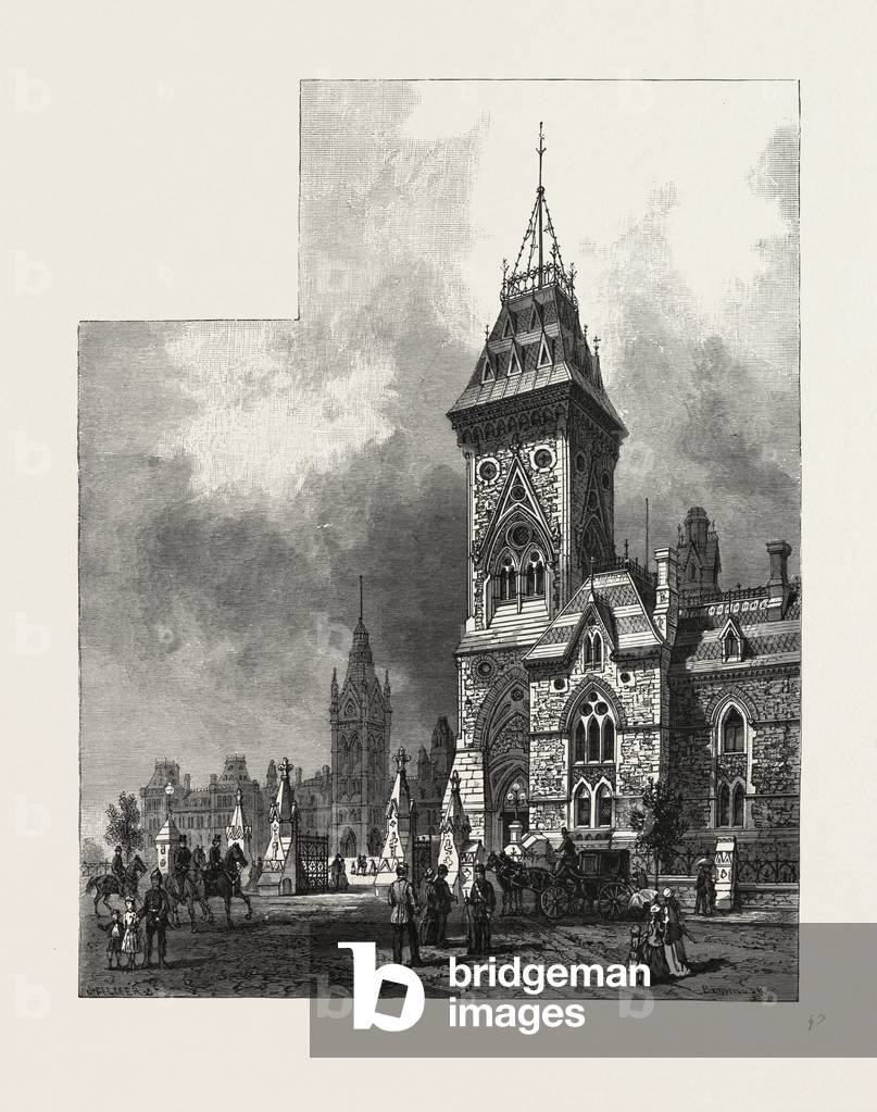 Ottawa, Tower of Eastern Block, Departmental Buildings, Canada, Nineteenth Century Engraving