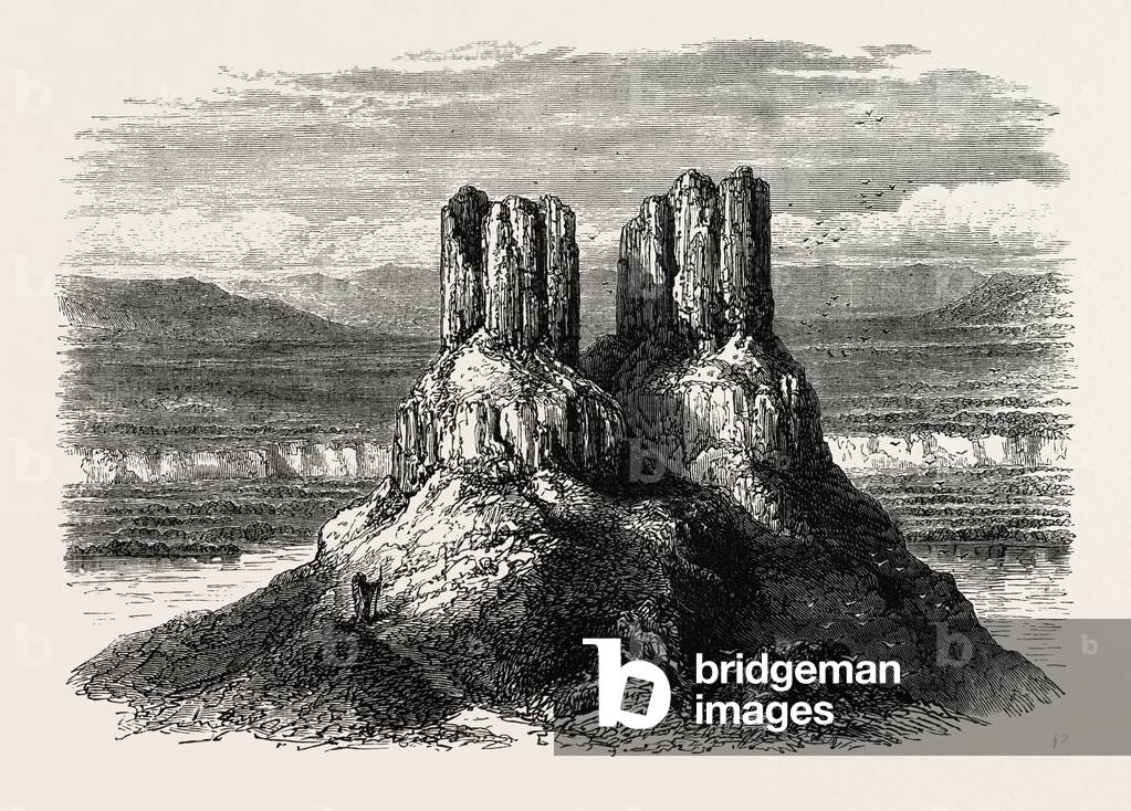 Basaltic Pinnacles on the Columbia River,USA, 1870s Engraving