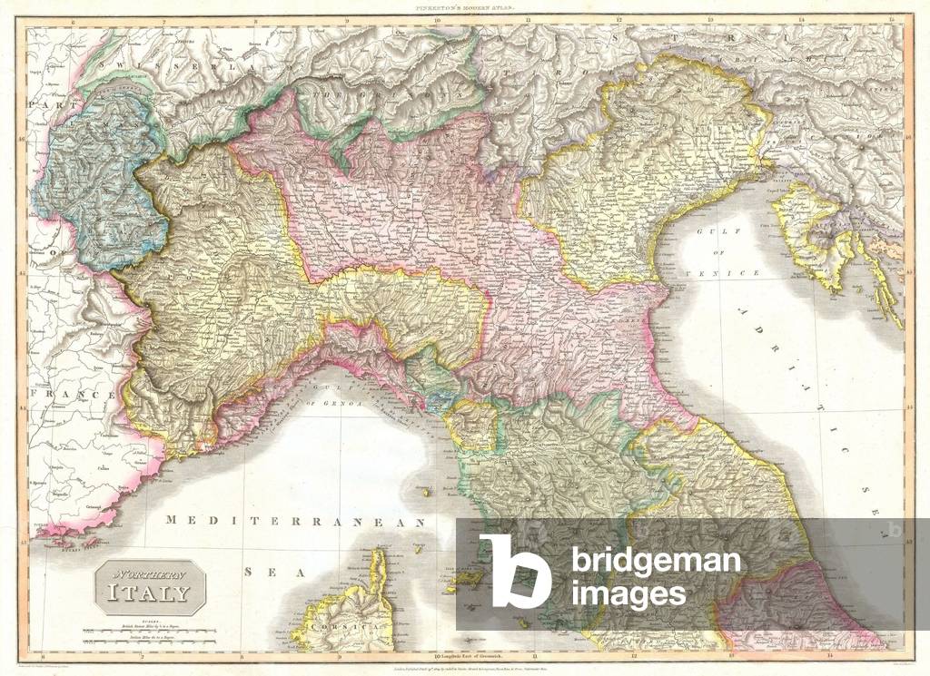 1809, Pinkerton Map of Northern Italy, Tuscany, Florence, Venice, Milan , John Pinkerton, 1758 Ð 1826, Scottish antiquarian, cartographer, UK
