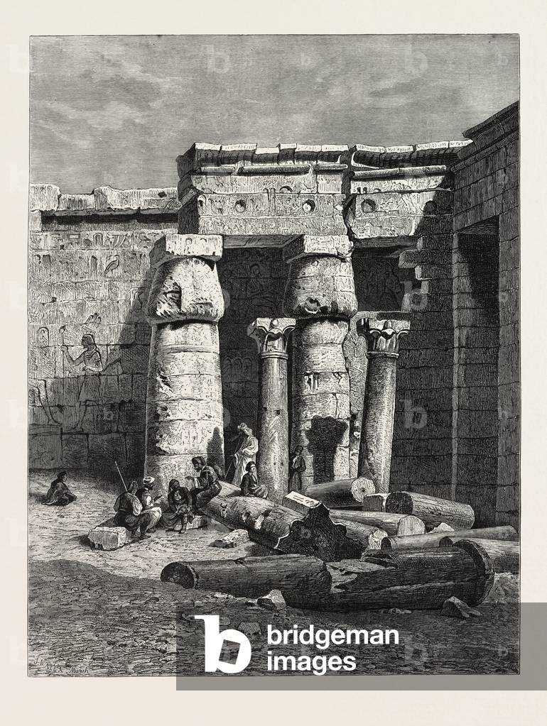 Court with Remains of a Christian Church at Medinet Haboo. Egypt, Engraving 1879
