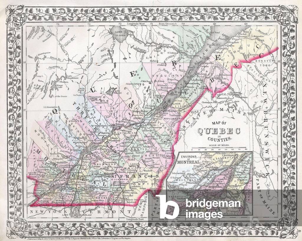 1874, Mitchell Map of Quebec, Canada