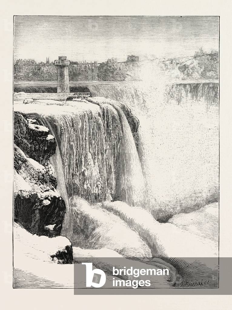 The Niagara Falls in Winter Time: Horse-Shoe Fall and Profile Rock, 1873 Engraving