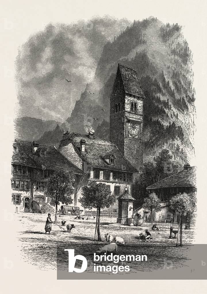 Unterseen, Bernese Oberland, Berner Oberland, Switzerland, 19th Century Engraving