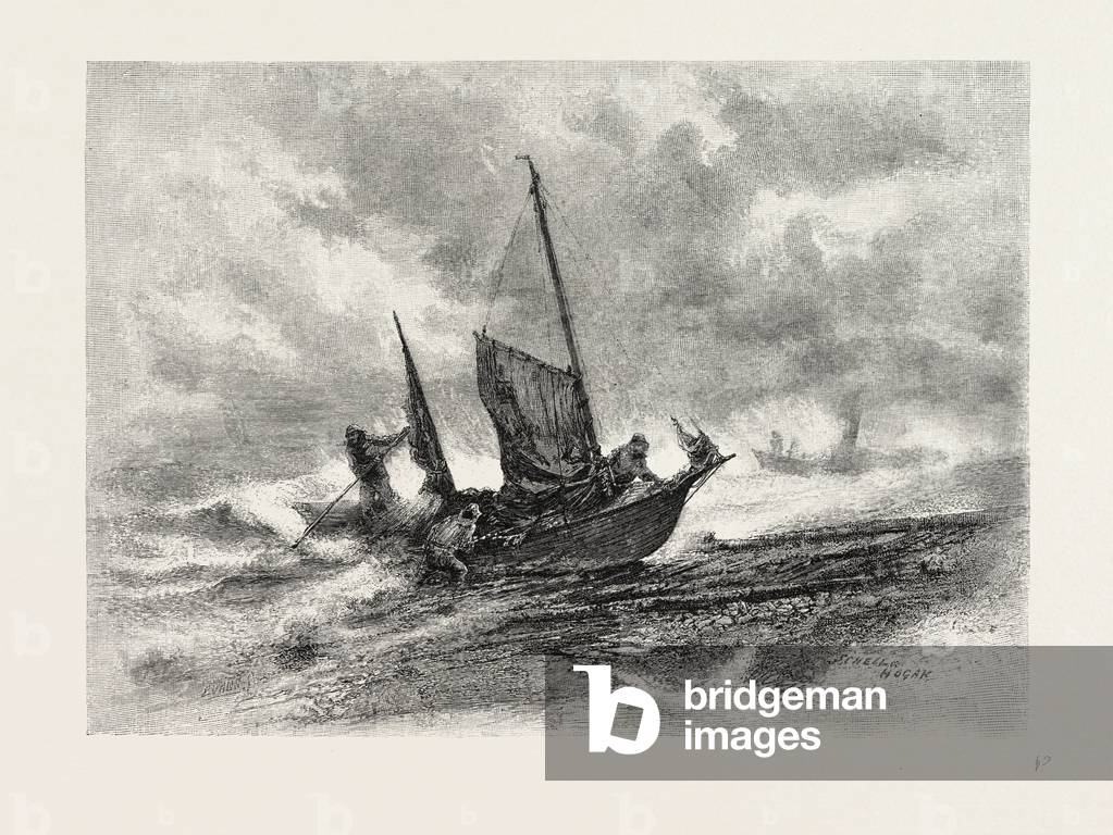 Nova Scotia, Fishermen Landing in a Gale, Canada, Nineteenth Century Engraving