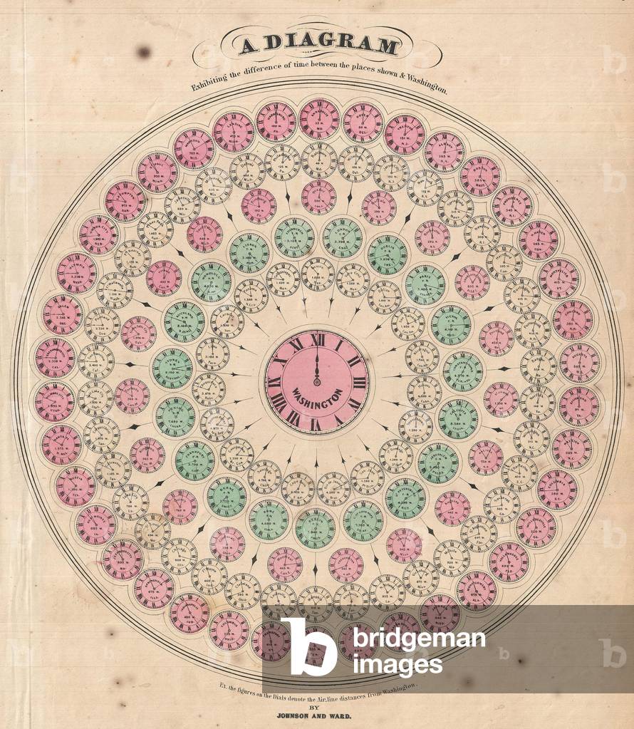 1866, Johnson Chart of World Time Zones, from Washington