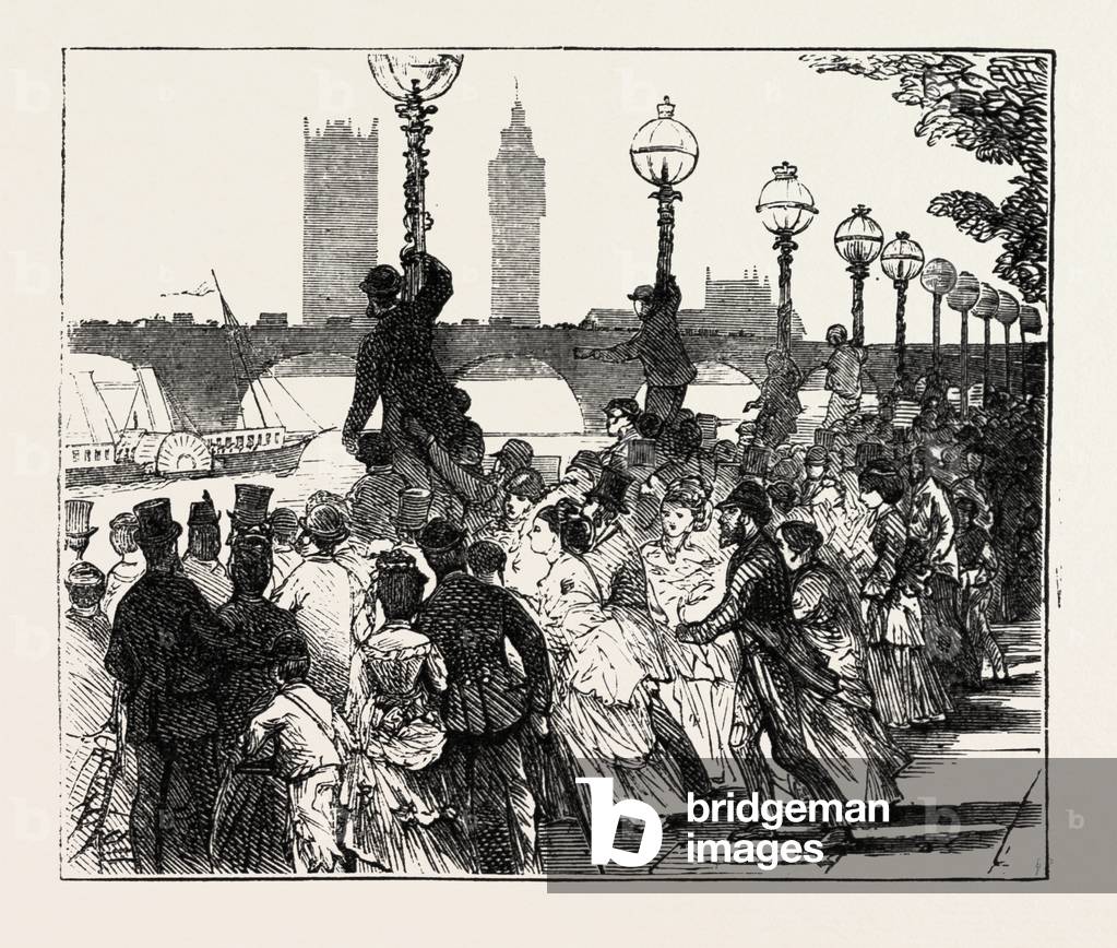 The Rush on the Embankment, London, UK, 1873 Engraving