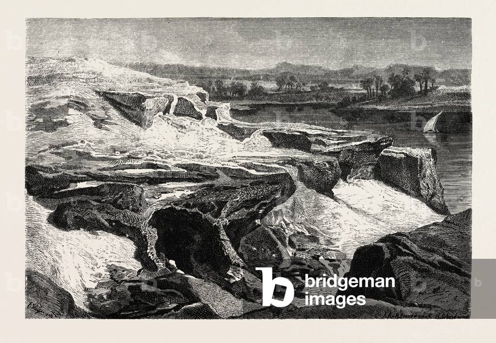 The Narrowest Part of the River at Gebel Silsileh. Egypt, Engraving 1879