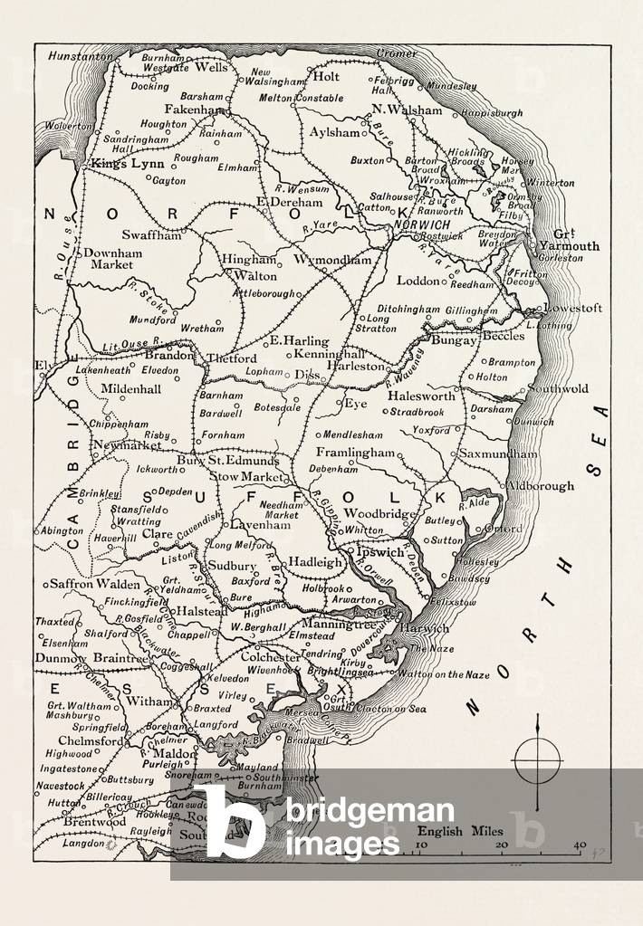 Map of the East Anglian Rivers, UK