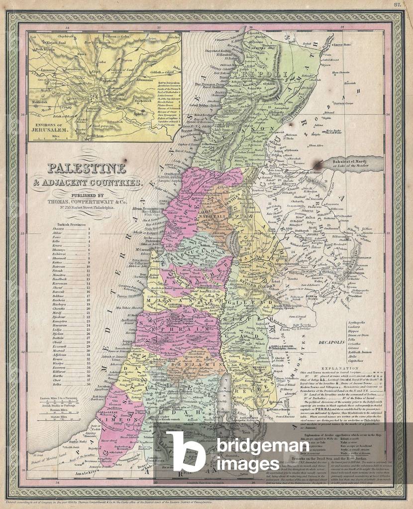 1853, Mitchell Map of Palestine, Israel and the Holy Land