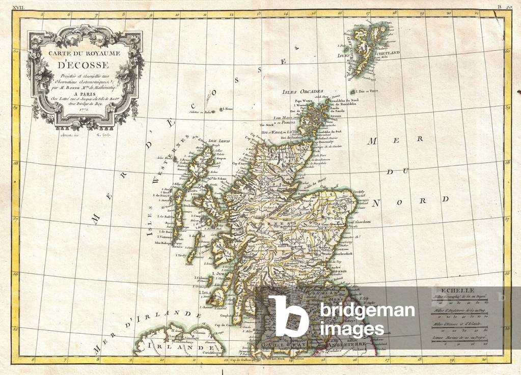 1772, Bonne Map of Scotland, Rigobert Bonne 1727 Ð 1794, one of the most important cartographers of the late 18th century