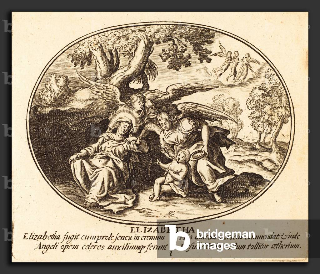 La fuite de sainte Elisabeth avec saint Jean Baptiste enfant - Balthasar Moncornet (French, c. 1600 - 1668), The Flight of Saint Elizabeth with the Infant Saint John, engraving