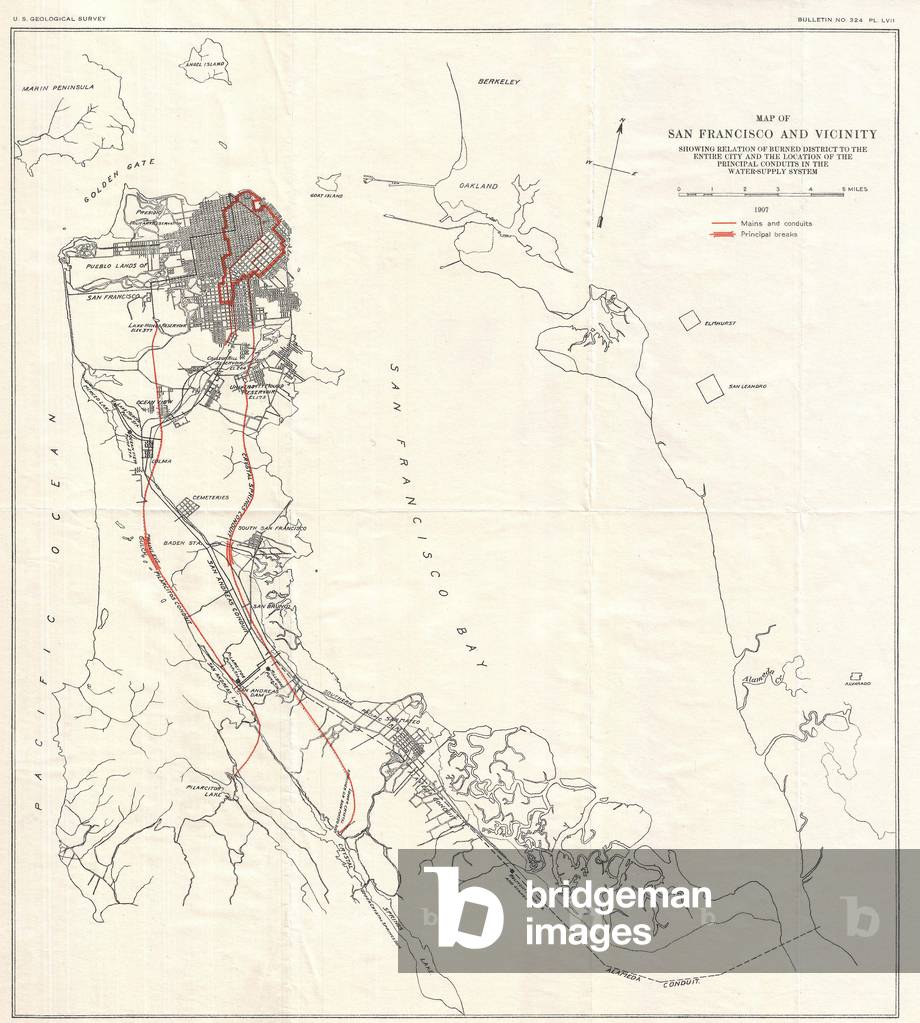 1907, Geological Survey Map of San Francisco Peninsula after 1906 Earthquake
