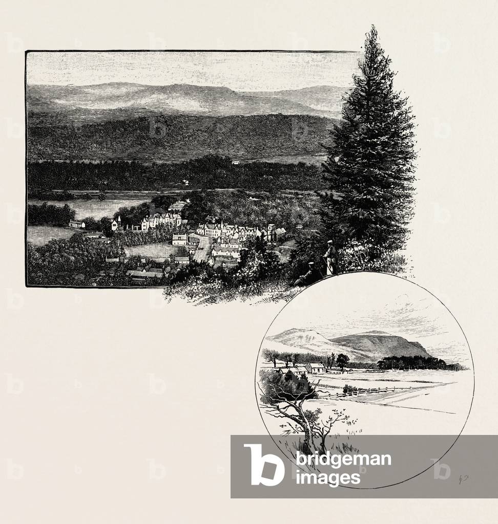 Birnam, from Birnam Hill, and Dunsinane Hill (Right at the Bottom), UK. Birnam, Perth and Kinross, a Village Near Dunkeld, Scotland, the Location of Great Birnam Wood in Shakespeare's Macbeth