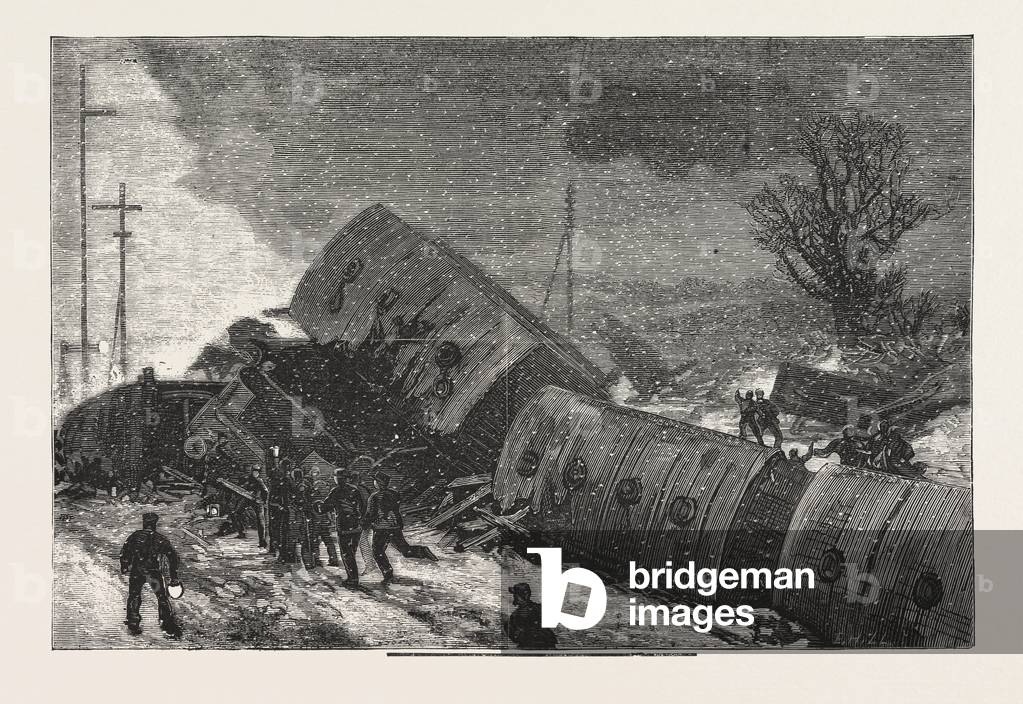 The Double Collision on the Great Northern Railway, Near Huntingdon: Scene after the Final Catastrophe, Engraving 1876, UK