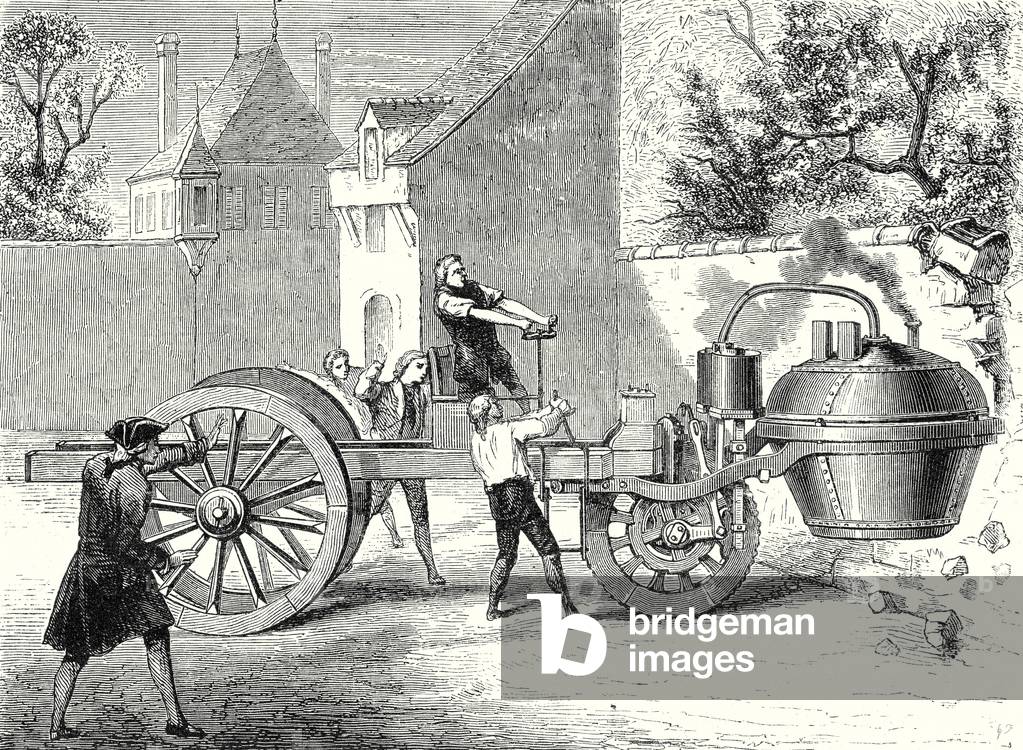 The First Steam Car Tested by the Inventor Cugnot at Arsenal in Paris in 1770