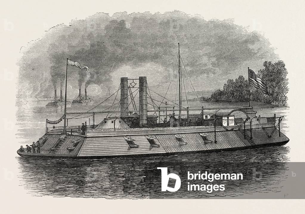 Federal Iron-Clad River Gunboat, American Civil War,USA, 1870s Engraving