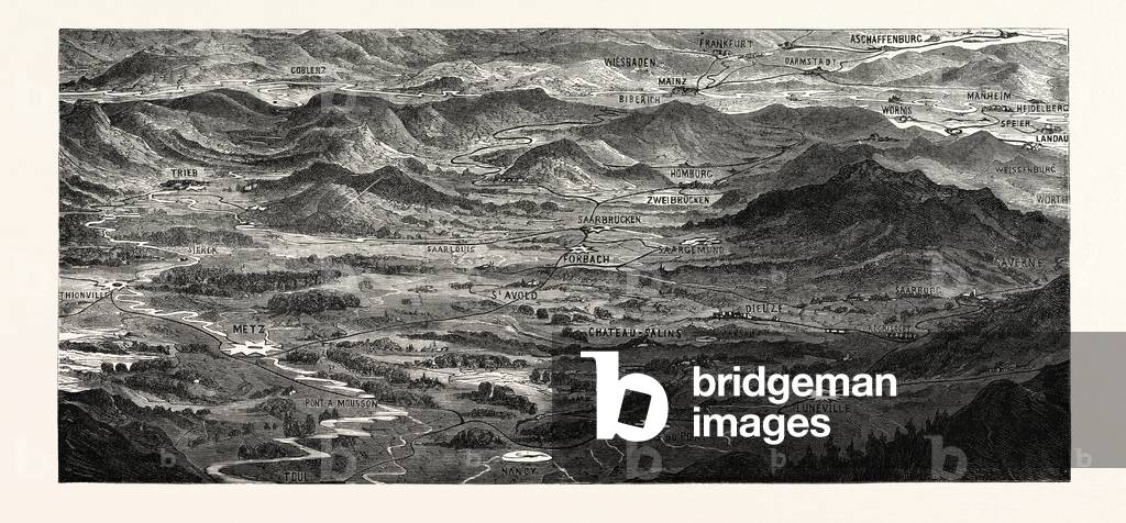 Franco-Prussian War: Relief Map of the Theatre of War, the Rhine Moselle, 1870