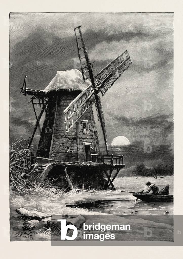 The Old Hampton Windmill, Scenery of the Thames, UK, 19th Century Engraving
