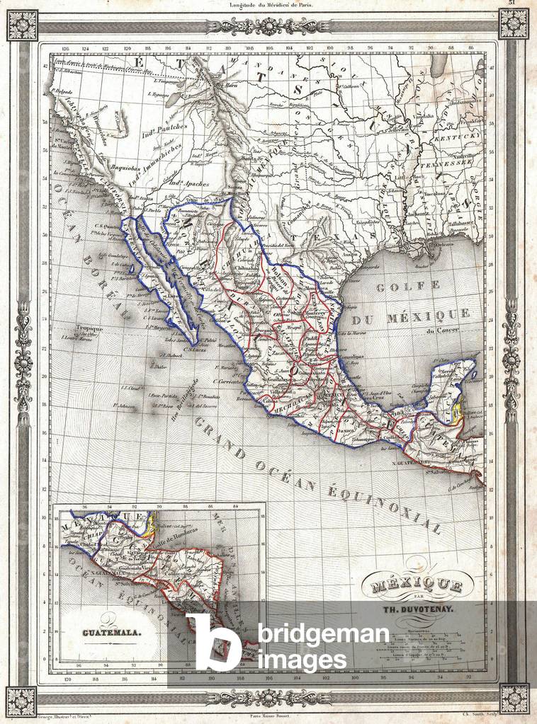 1852, Duvotenay Map of Mexico, includes Texas and Upper California