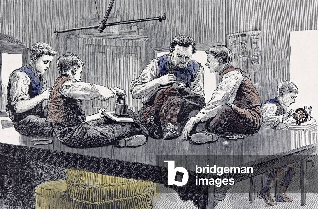 The Tailors Shop, the Anniversary of the Little Boys Home at Farningham and Swanley, 1891 (engraving)