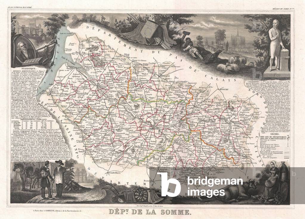 1852, Levasseur Map of the Department De La Somme, France