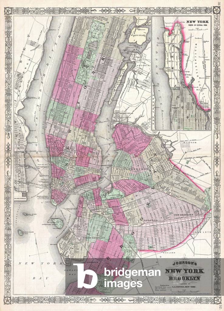 1866, Johnson Map of New York City and Brooklyn