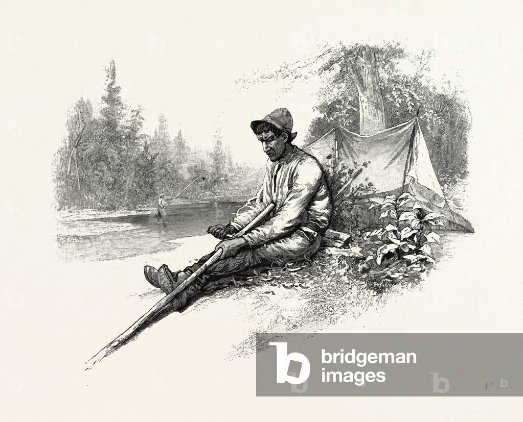 Making New Pole for Canoe, Canada, Nineteenth Century Engraving