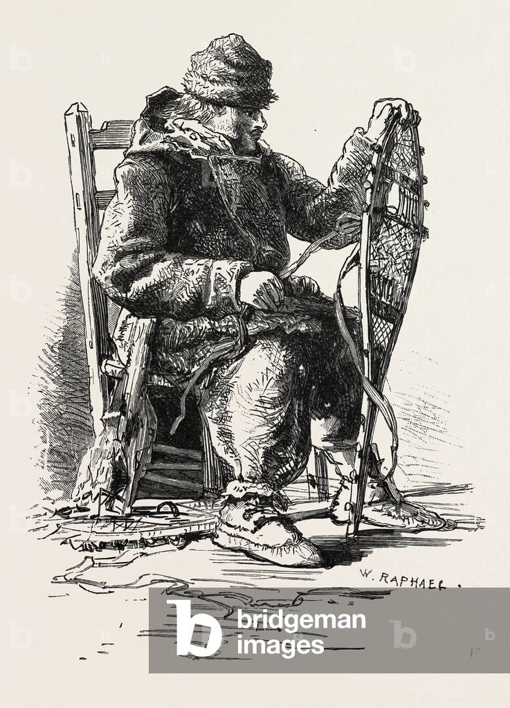 French Canadian Life, Habitant and Snow-Shoes, Canada, Nineteenth Century Engraving