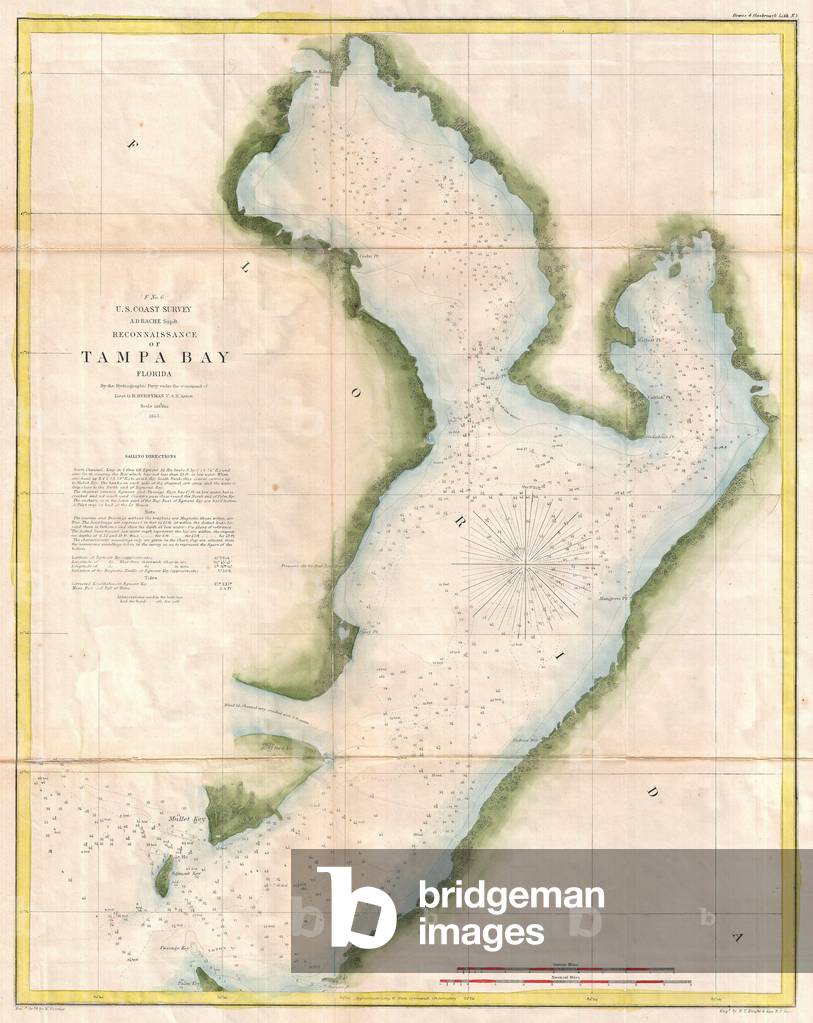 1855, U.S. Coast Survey Chart or Map of Tampa Bay, Florida