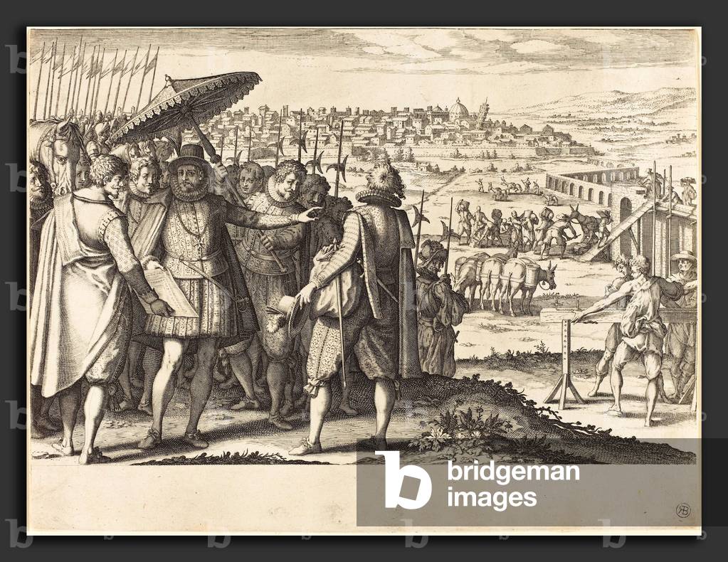 Restauration de l'aqueduc de Pise, extrait de la vie de Ferdinand I de Medicis (1549-1609) - Jacques Callot (French, 1592 - 1635), Restoration of the Aqueduct at Pisa, c. 1614, engraving