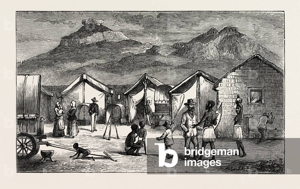Boers in Laager on Pivan River, Zulu Border, Cape Colony, South Africa