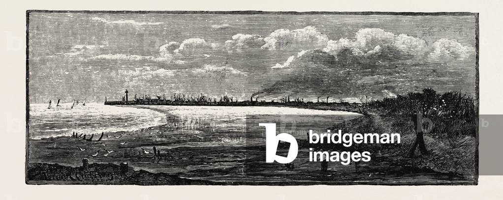 Distant View of Great Grimsby, UK. Grimsby (or Archaically Great Grimsby) is a Seaport on the Humber Estuary in Lincolnshire, England.