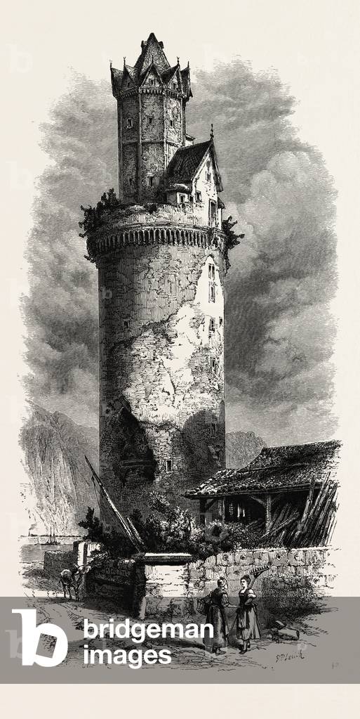 Tower at Andernach. The Rhine, Germany, 19th Century Engraving