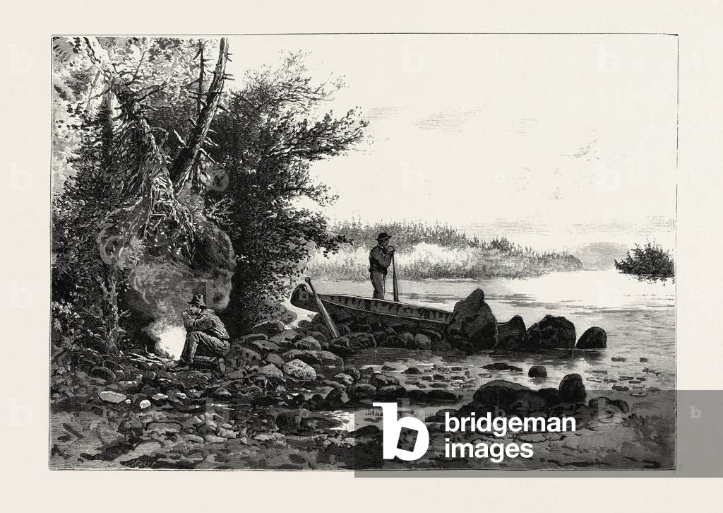 Central Ontario, Watching for Deer, Canada, Nineteenth Century Engraving