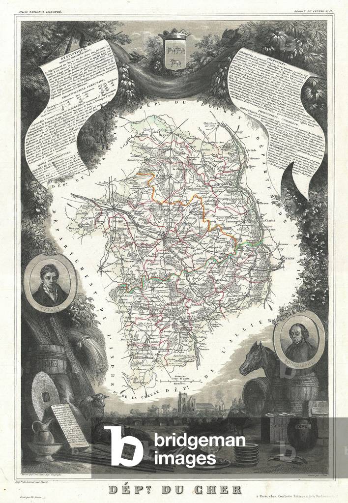 1852, Levasseur Map of the Department Du Cher, France