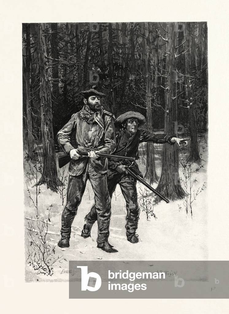 Nova Scotia, There he is! The Hunt, Hunting, Canada, Nineteenth Century Engraving