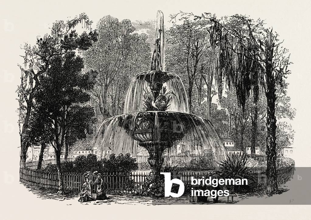 View in the Park, Savannah,USA, 1870s Engraving