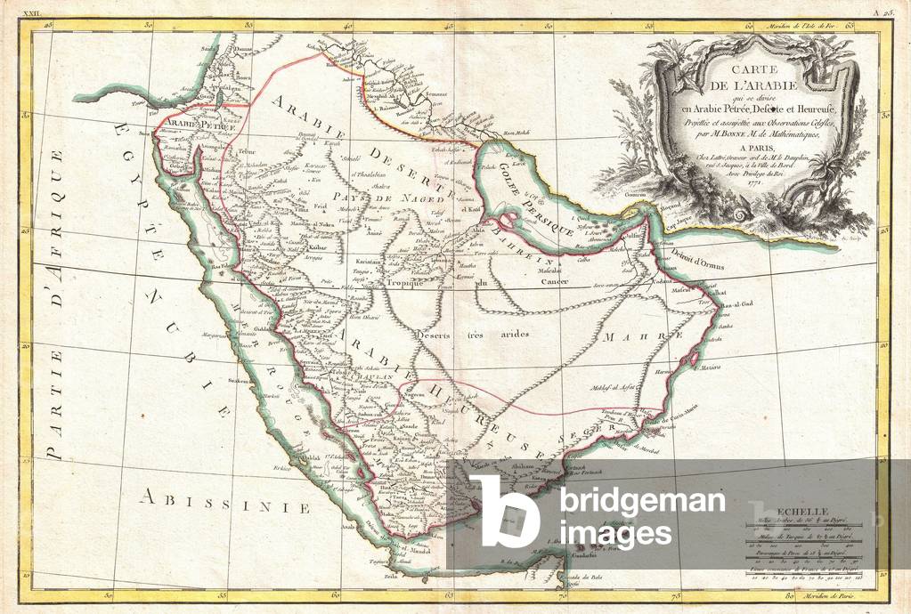1771, Bonne Map of Arabia, Rigobert Bonne 1727 Ð 1794, one of the most important cartographers of the late 18th century