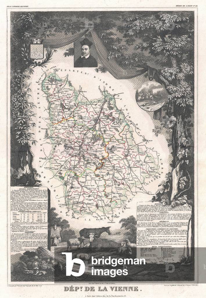 1852, Levasseur Map of the Department De La Vienne, France