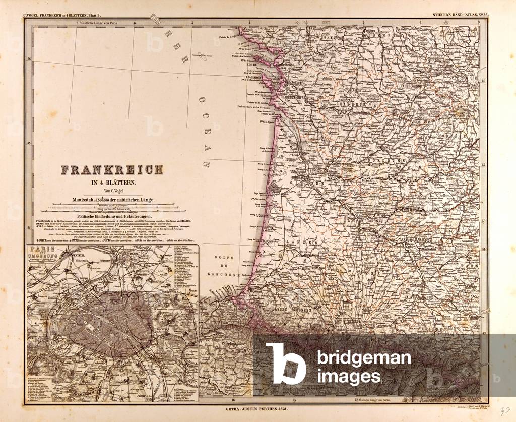 Map of France, 1874 (engraving)