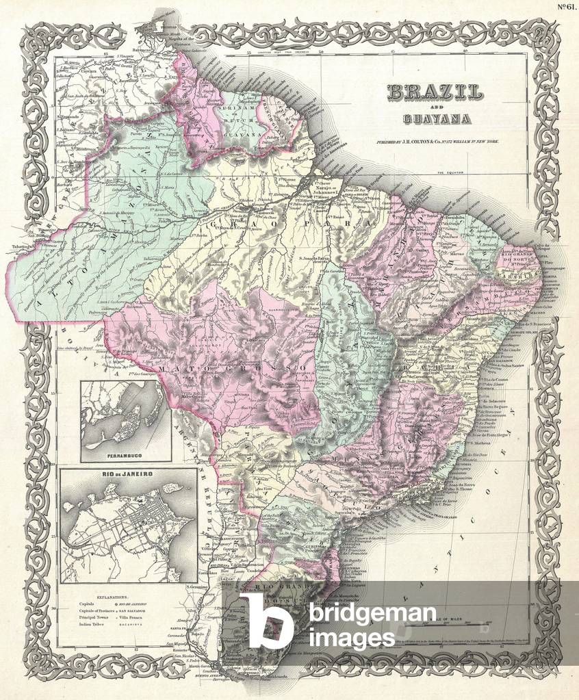 1855, Colton Map of Brazil and Guyana