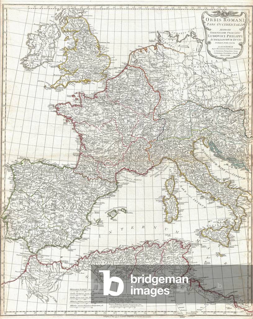 1794, Anville Map of the Western Roman Empire, includes Italy