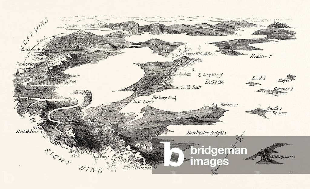 Plan of the Blockade of Boston,USA, 1870s Engraving