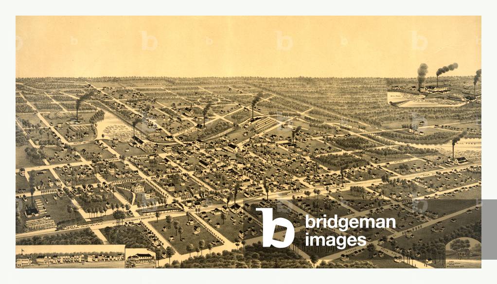 A Bird's Eye View of the City of Antigo, Wis., County Seat of Langlade County. 1886, US, USA, America