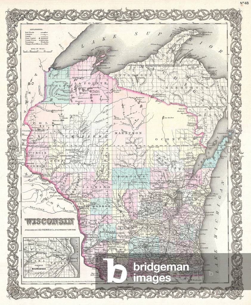 1855, Colton Map of Wisconsin