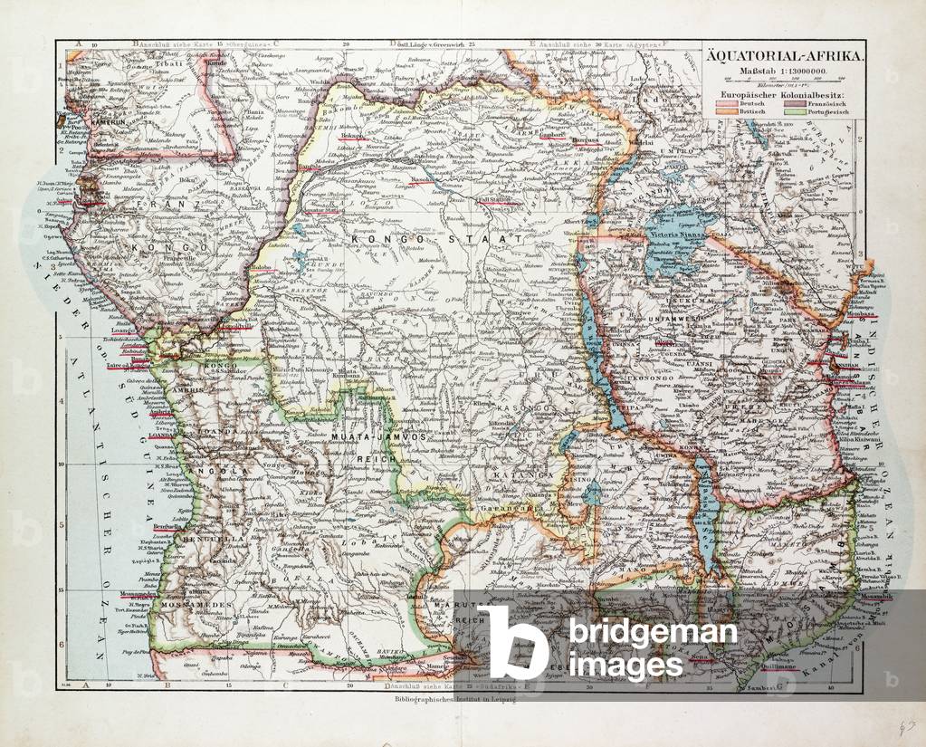 Map of Equatorial Africa the Republic of Mozambique the Republic of Angola Uganda Kenya 1899