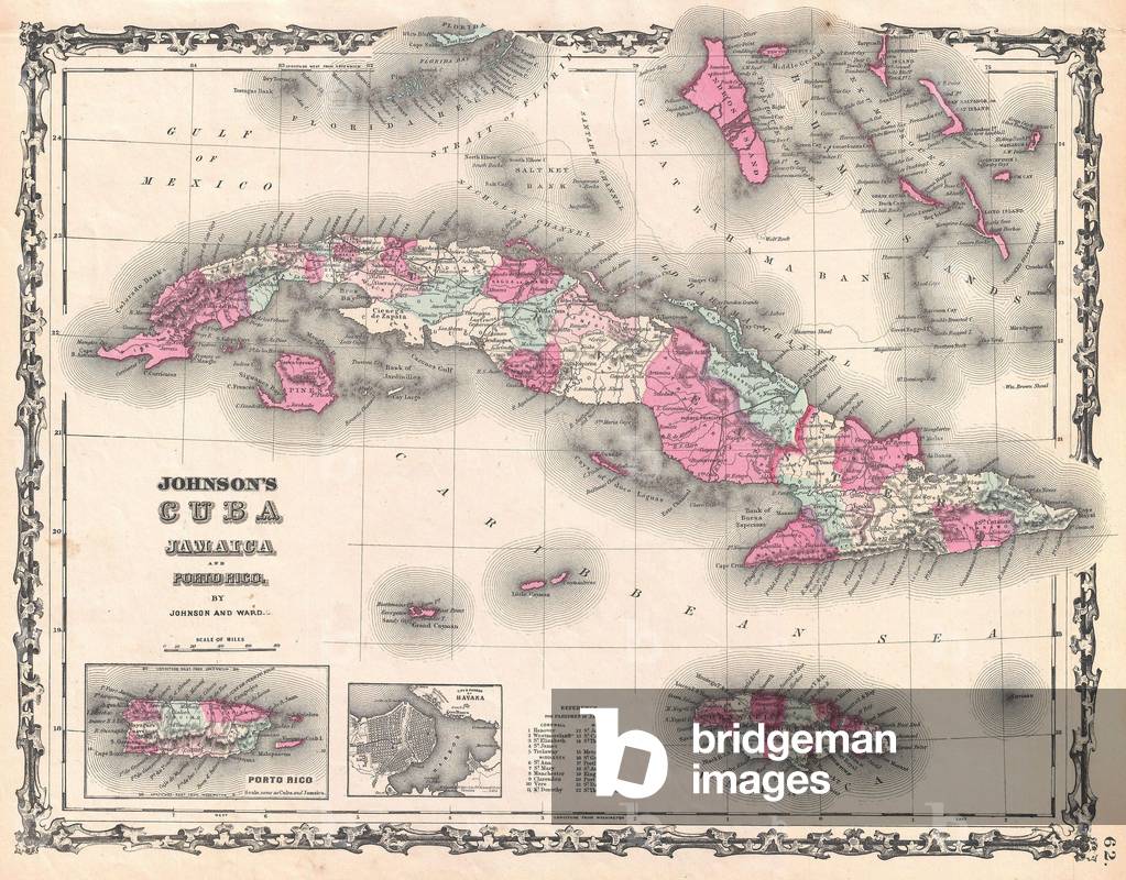 1862, Johnson Map of Cuba and Porto Rico