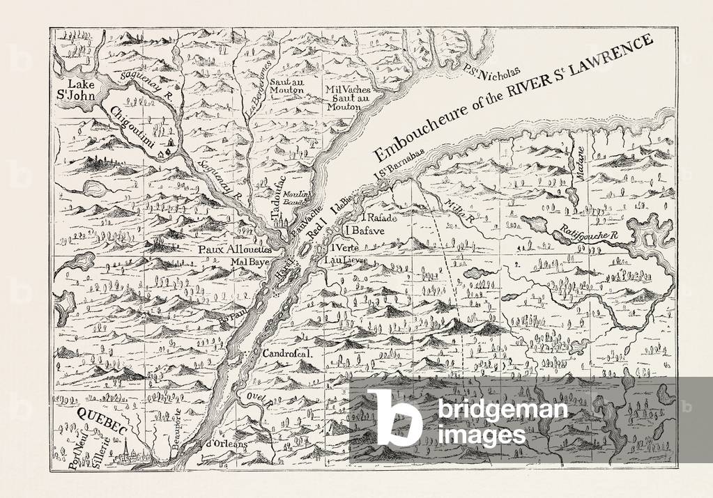 The Course of the River St. Lawrence As Far As Quebec (from Popple's Atlas, 1730) Canada, 1870s Engraving