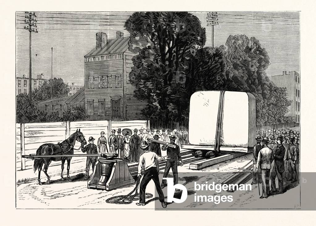 New York: Removal of the Pedestal of the Obelisk from the Wharf to the Site in Central Park, U.S., Engraving 1880 1881